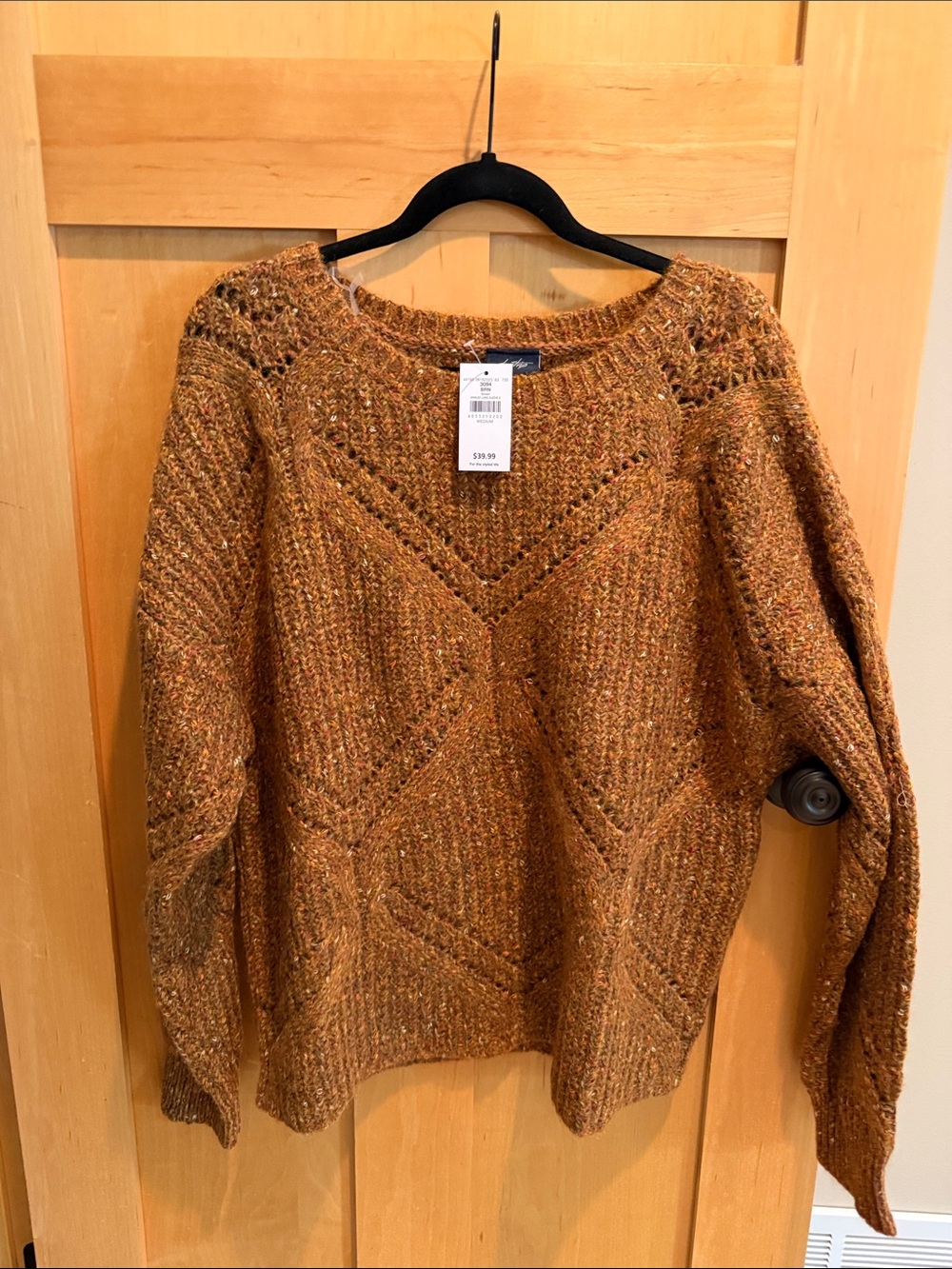 Daytrip Textured Crewneck Sweater in Rust Orangey-Brown